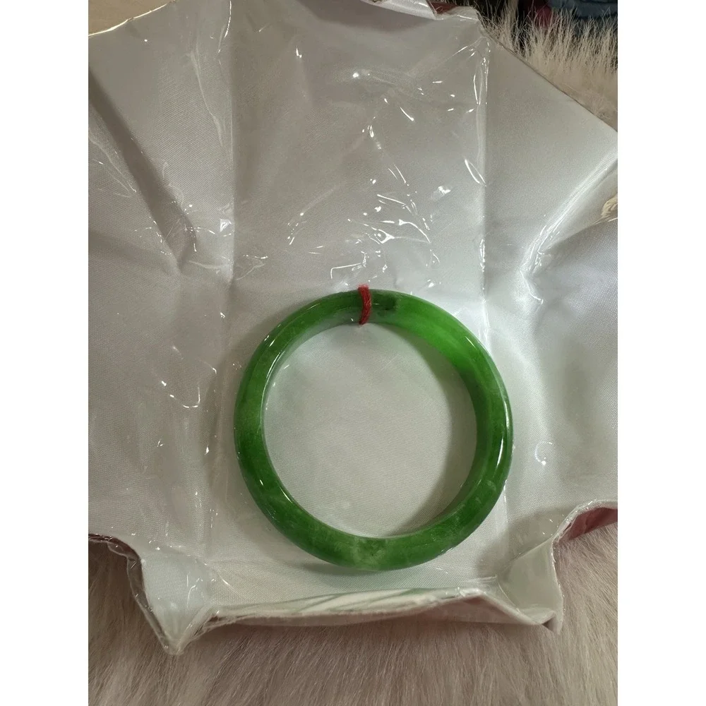 Natural Green Jade Bangle Bracelet 57 mm Inner Diameter | Wide Band Stone L08